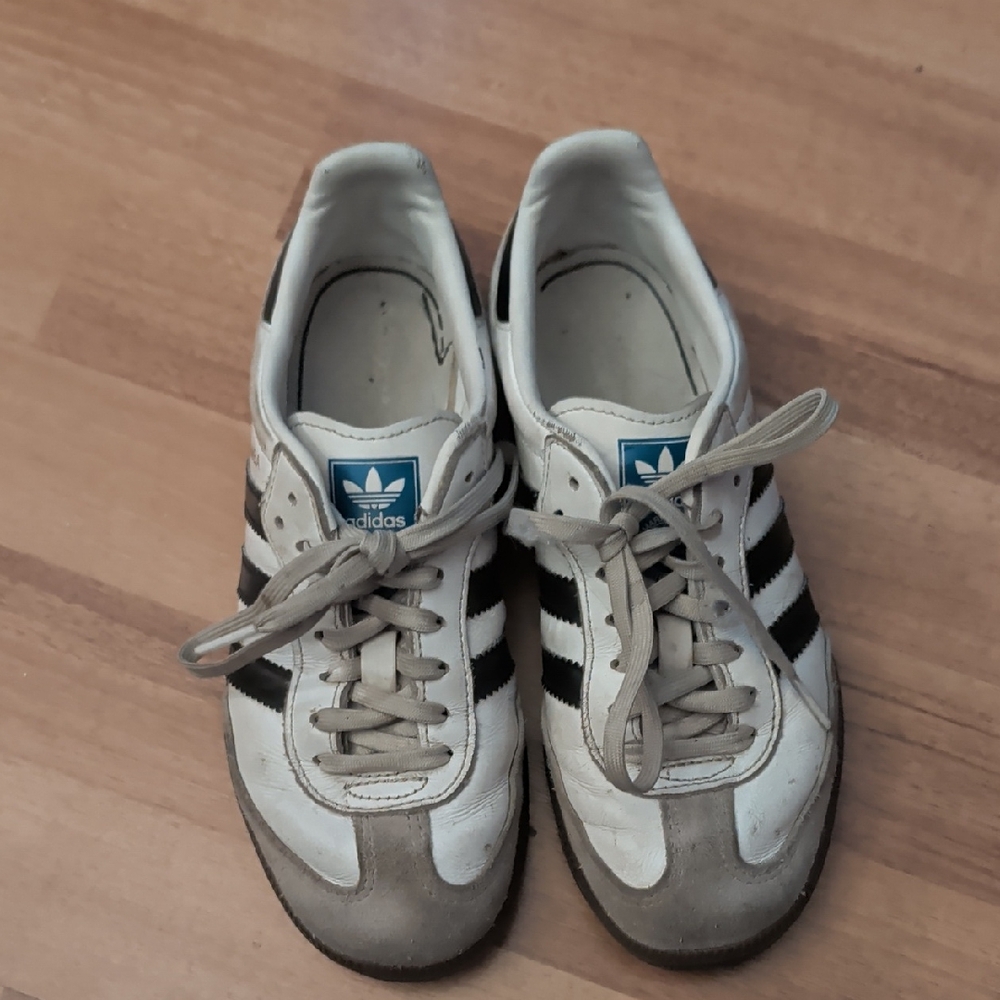 Adidas White and Black Striped Samba